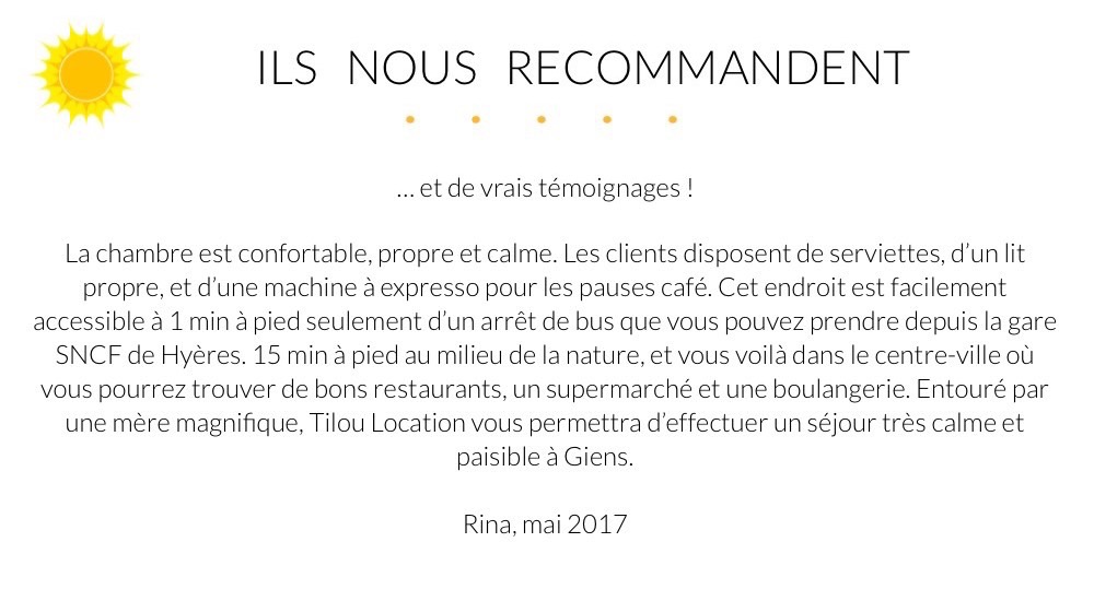 Giens Location Appartement Témoignage Rina